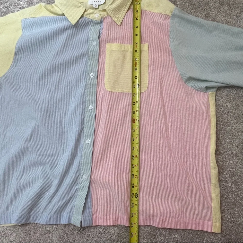Mable Hazel Color Block Long Sleeve Button Down Shirt Relaxed Fit M/L Pastel - Picture 8 of 9